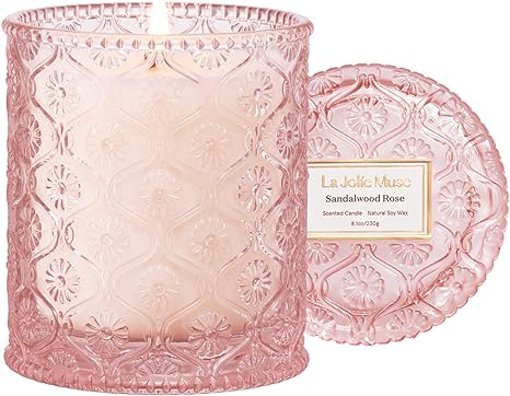 LA JOLIE MUSE Sandalwood Rose Candle, Scented Candles, Candles Gifts for Women, Natural Soy Candle, 8 oz 50 Hours Burn, Candles for Home Scented