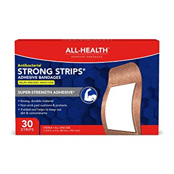 All-Health Strong Strips Antibacterial Heavy-Duty Adhesive Bandages, 1-3/4 inch, 30 Count