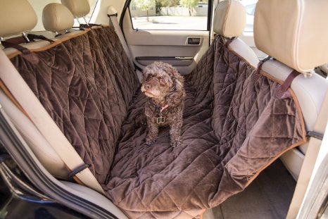 Luxury Dog Seat Cover Non Slip On Leather With Side Flaps Superior Protection - Quilted Padding For Comfort - Washable Microfiber velvet - Includes Re-usable Hair Pick Up Roller - For Cars or SUVs