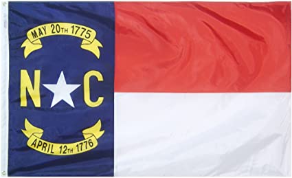 Annin Flagmakers Model 143960 North Carolina State Flag 3x5 ft. Nylon SolarGuard Nyl-Glo 100% Made in USA to Official State Design Specifications.