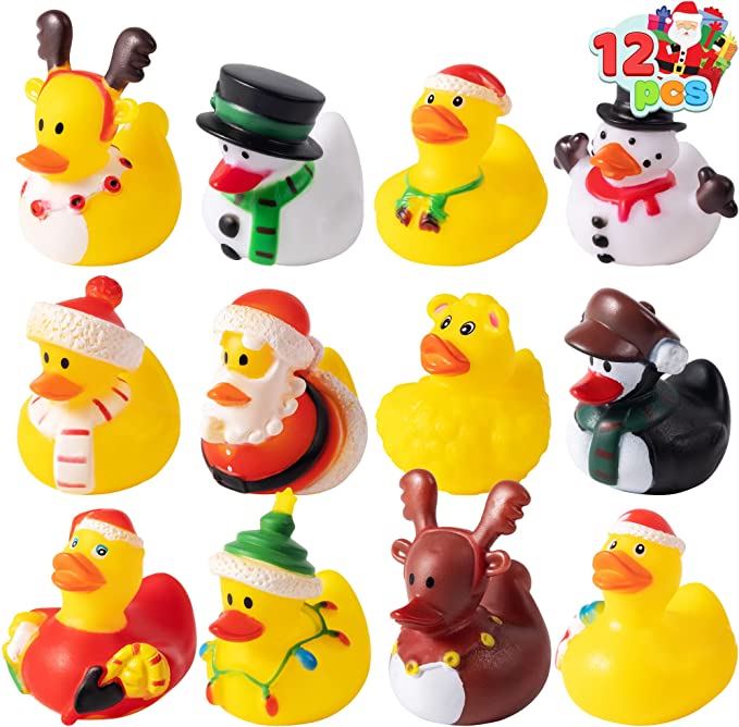 JOYIN 12 Pcs Christmas Rubber Duckies Bath Toys for Christmas Goodie Bag Stuffers and Baby Showers, Girls and Toddlers Christmas Party Favor Xmas Gifts