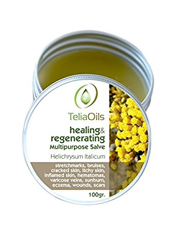 Helichrysum Italicum Multipurpose Salve for Stretch Marks, Inflamed Skin, Hematomas, Varicose Veins, Wrinkles, Scars, Eczema, Psoriasis (3.4oz/100ml)
