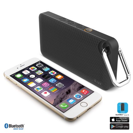 iLuv Aud Mini 6 (AUDMINI6) Slim Portable Weather-Resistant Bluetooth Speaker for iPhone, iPad, and other Smart Devices (Black Carabineer)