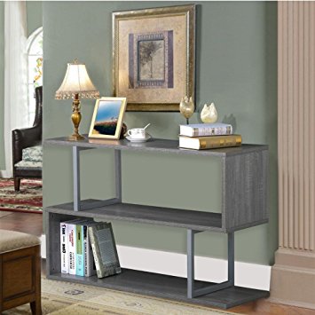 Yaheetech 3 Tiers Sofa Console Table Narrow Display Rack S Shaped Accent Table Hall/Entryway Furniture, 45 Inch, Gray Oak