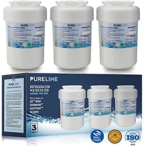 GE MWF Refrigerator Water Filter Smartwater Compatible Cartridge - By Pure Line (3 Pack)