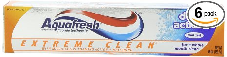 Aquafresh Extreme Clean with Micro-Active Foaming Action and Whitening Deep Action, Mint Zest, 5.6 -Ounce Tube (Pack of 6)