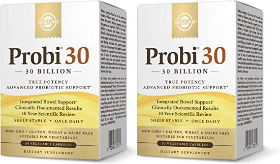 Solgar Probi 30 Billion, 30 Vegetable Capsules - 2 Pack - Clinically Studied Probiotic - Digestive Health - Helps With Occasional Gas & Bloating - Gluten Free, Dairy Free, Vegetarian - 30 Servings