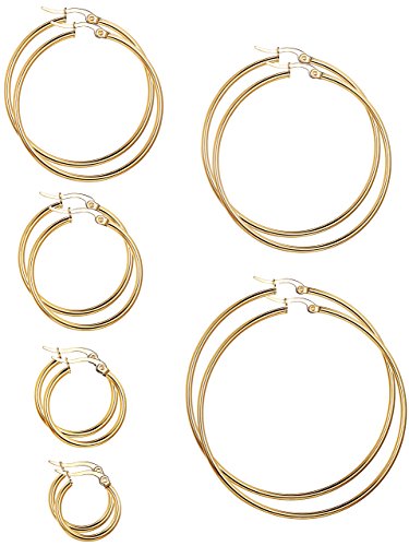 FIBO STEEL 6 Pairs Stainless Steel Hypoallergenic Hoop Earrings for Men Women Earrings Set 15-60mm