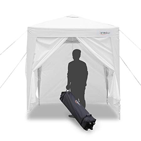 VINGLI 6.6'x 6.6'x 8.8'Height Pop Up Canopy, 4 Removable Panels, Folding Instant Outdoor Gazebo Party Event Tent, Portable Waterproof UV Coated Shade Shelter, Bonus Wheeled Carry Bag