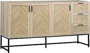 HOMCOM Buffet Cabinet, Rustic Kitchen Sideboard with Storage Cabinets, Drawers and Adjustable Shelves, Oak