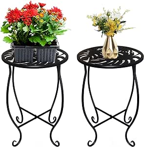 2 Pack Metal Plant Stand for Indoor Outdoor, 15'' Tall Round Plant Stand for Flower Pot, Iron Decorative Flower Pot Stand Plant Table, Rustproof Potted Holder Outdoor Plant Stands for Home Garden