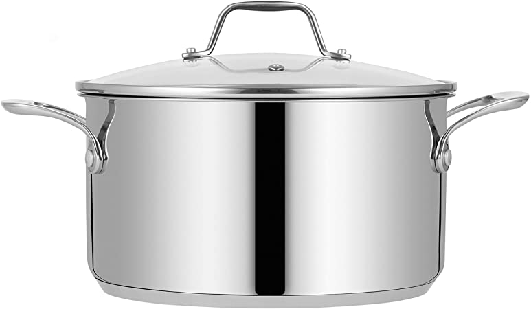 6-Quart Stainless Steel Stock Pot - 18/8 Food Grade Stainless Steel Heavy Duty Induction - Stock Pot, Stew Pot, Simmering Pot, Soup Pot with See-Through Lid, Dishwasher Safe - NutriChef NCSP6