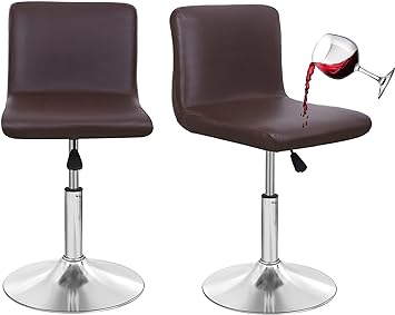 Deisy Dee Waterproof Bar Stool Chair Covers, PU Leather Barstools Chair Covers, Spandex Slipcover for Short Stool Chairs (Coffee, 2)