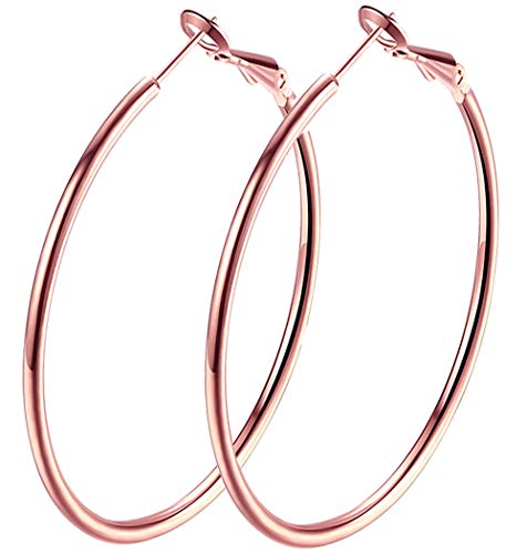 2" Fashion Earrings Hoops, Rose Gold Plated Hoop Earrings for Womens Girls Sensitive Ears