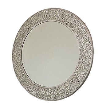 Home Treats Round Crackle Wall Mirror Handmade Glass Mosaic Silver Frame 40 x40cm New …