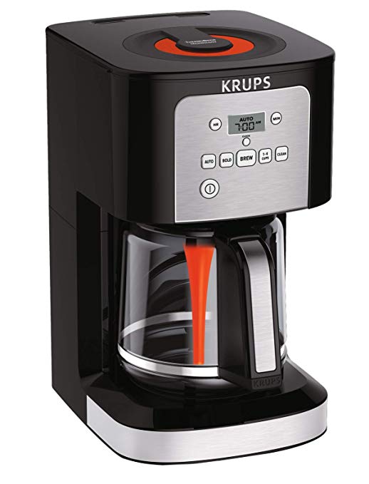 KRUPS EC321 Coffee Machine, 12-Cup Programmable Coffee Maker, Professional Permanent Gold-Tone, Thermobrew Technology, Black