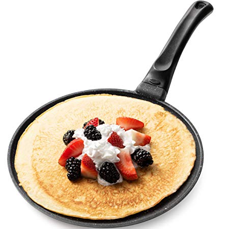 GOURMEX Toughpan Induction Crepe Pan, Black, With PFOA Free Nonstick Coating | Great Skillet for Omelets and Crepes | Perfect for All Heat Sources | Dishwasher Safe Cookware (10" Crepe Pan)