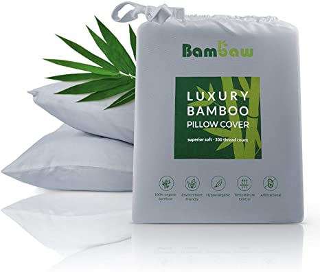 Bambaw Bamboo Pillow Case | 2 x Pillow Cases |Bamboo Pillow Covers |Temperature Control | anti allergy pillow case Pillow Cases | Breathable Fabric | Grey - 50x75