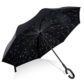 Inverted Umbrella, Opret The Best Reverse Windproof Umbrella Inside Out Umbrella with C-shaped Hands Free Handle For Women and Men