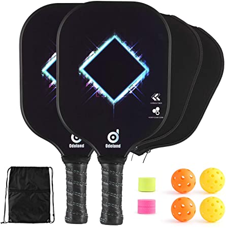 Odoland Pickleball Paddle Set, Lightweight Graphite Surface and Polymer Honeycomb Core, Pickleball Paddles with 2 Pickleball Paddle, 2 Paddle Cover, 4 Pickleballs and a Mesh Bags