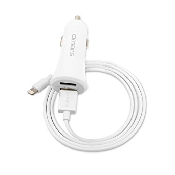 Omars [Apple MFi Certified] 4ft/1.2m Lightning to USB Cable   17W Dual USB Car Charger for iPhone 5, 5s, 5c, 6, 6 Plus,6s,6s Plus, iPod, iPad (White)