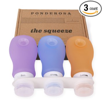 3 Pack - Silicone Bottles (3 Ounces) with Suction Cup By Ponderosa Outdoors - Premium Gear For Traveling, Outdoors, and General Purpose - Perfectly Sealed and Durable