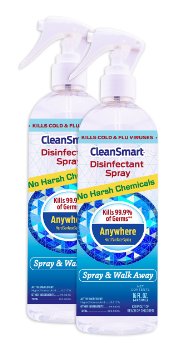 CleanSmart Easy Disinfectant Spray Kills 99.9% of Germs, No Harsh Chemicals, 16oz, 2Pk