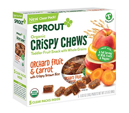 Sprout Organic Baby Food, Crispy Chews Organic Toddler Snacks, Orchard Fruit & Carrot, 3.15 Ounce