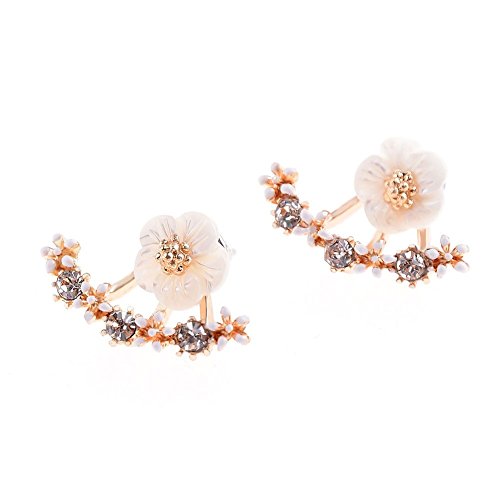 Shuning Women Jacket Stud Earring Crystal Daisy Flower Front and Back Earbob Jewelry