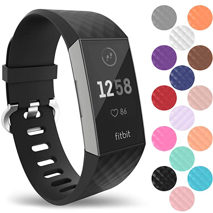 Yousave Accessories Fitbit Charge 3 Strap, Replacement Silicone Fitbit Charge 3 Wristband, Sport Wrist Strap for the Fitbit Charge 3 - Available in 15 Colours