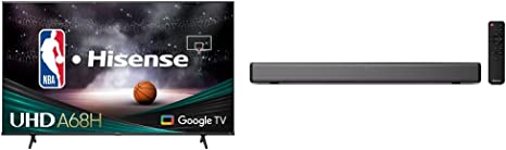 Hisense 55A68H - 55 inch Smart Ultra HD 4K Dolby Vision HDR10 Google TV with Bluetooth & HS214 2.1ch Sound Bar with Built-in Subwoofer, 108W, All-in-one Compact Design with Wireless Bluetooth