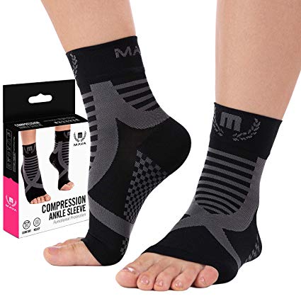 Mava Sports Ankle Brace Support Sleeve - Plantar Fasciitis Compression Socks, Relieve Achilles Tendonitis, Joint Pain, Sprained Ankle, Swelling - Faster Injury Recovery - for Walking, Running & Sport