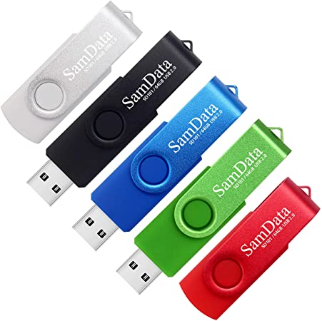 SamData 64GB USB Flash Drives 5 Pack 64GB Thumb Drives Memory Stick Jump Drive with LED Light for Storage and Backup (5 Colors: Black Blue Green Red Silver)