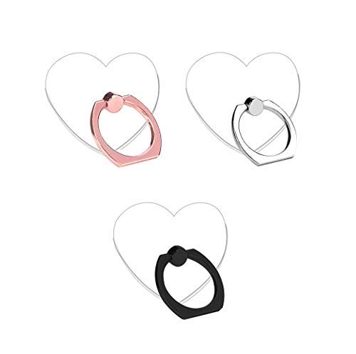 Transparent Heart Cell Phone Ring Holder Kickstand,360°Rotation Clear Heart Cell Phone Finger Ring Grip Stand for Phones/Pad