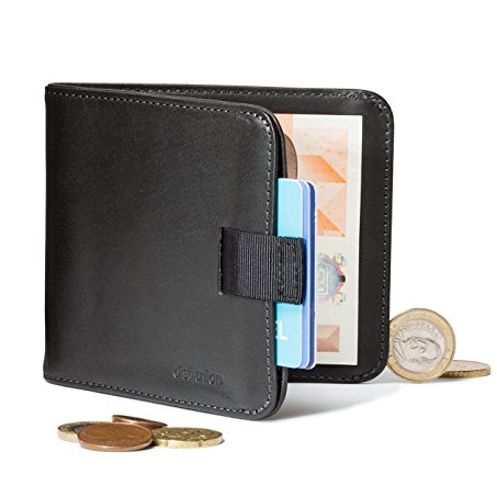 Distil Union - Wally Euro, Slim Leather Wallet with Coin Pouch and Money Clip