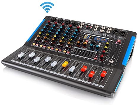 6-Channel Bluetooth Studio Audio Mixer - DJ Sound Controller Interface with USB Drive for PC Recording Input, XLR Microphone Jack, 48V Power, Input/Output for Professional and Beginners - PMXU67BT