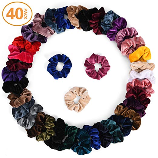 Magicfly Hair Scrunchies, 40pcs Set, Velvet Colorful Hair Ties, Elastic Hair Bands for Women or Girls Hair Accessories