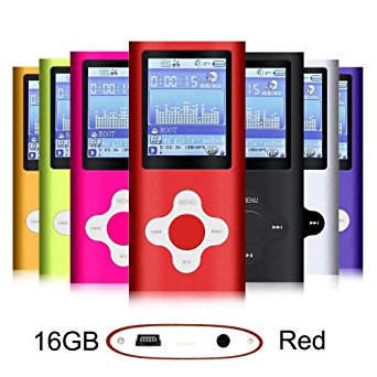 G.G.Martinsen Red 16GB Versatile MP3/MP4 Player with Photo Viewer, FM Radio and Voice Recorder, Mini Usb Port Slim 1.8 LCD, Digital MP3 Player, MP4 Player, Video Player, Music Player, Media Player
