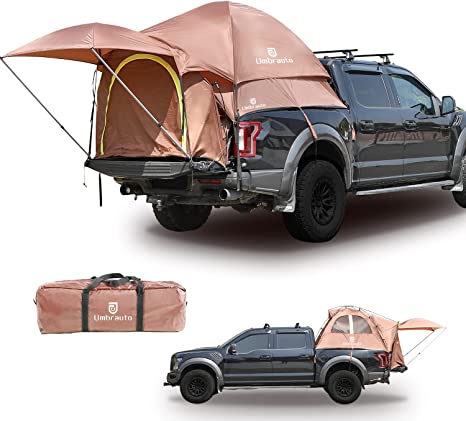 Umbrauto Truck Tent Waterproof PU3000 Truck Bed Tent Double Layer 5.5-5.8’Ft Pickup Truck Tent for 2 Person Outdoor Camping with Removable Awning & Carry Bag