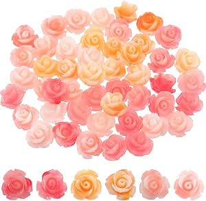 SUNNYCLUE 1 Box 60Pcs 3 Colors Artificial Coral Flower Beads Valentine Rose Bead Colorful Floral Carved Synthetic Coral Shell Spacer Loose Beads for Jewelry Making Beading Bracelet Valentine's Day DIY