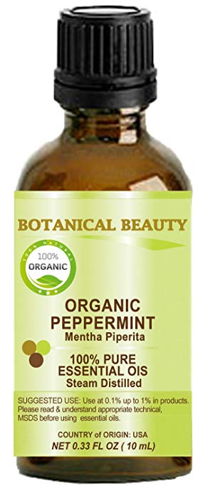 PEPPERMINT ESSENTIAL OIL ORGANIC. 100% Pure Therapeutic Grade, Premium Quality, Undiluted. 0.33 Fl.oz.- 10 ml. by Botanical Beauty