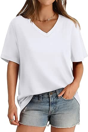 Aokosor Womens T Shirts V Neck Short Sleeve Casual Loose Tees Tops 2024 Trending Now