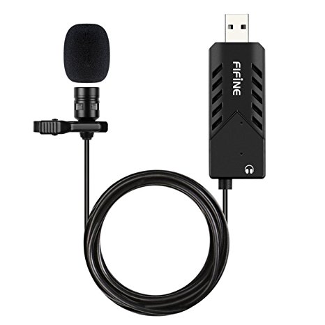 USB Lavalier Lapel Microphone-FIFINE Clip-on Cardioid Condenser Computer mic plug and play Usb Microphone With Sound Card for PC and Mac.(K053)