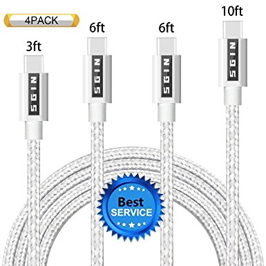 USB Type C Cable SGIN, 4Pack 3FT,6FT,6FT,10FT USB C Nylon Braided Cord Certified to Type C Charging Charger for Samsung Galaxy S8 , Google Pixel, LG G6 V20 G5, Nintendo Switch, New Macbook-Silver Grey