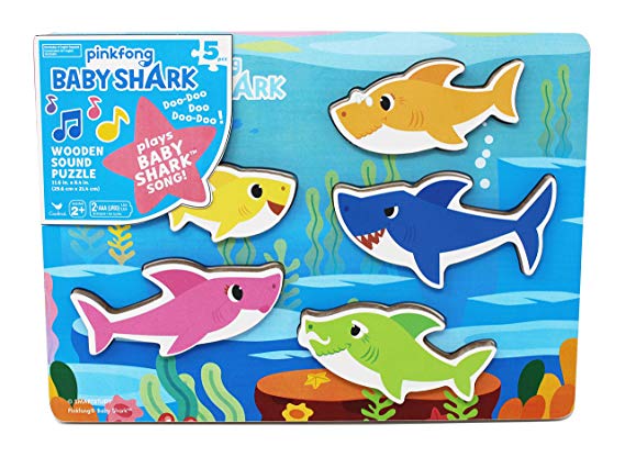 Cardinal Industries 6053347 Pinkfong Baby Shark Chunky Wooden Sound Puzzle - Plays The Baby Shark Song, Multicolor