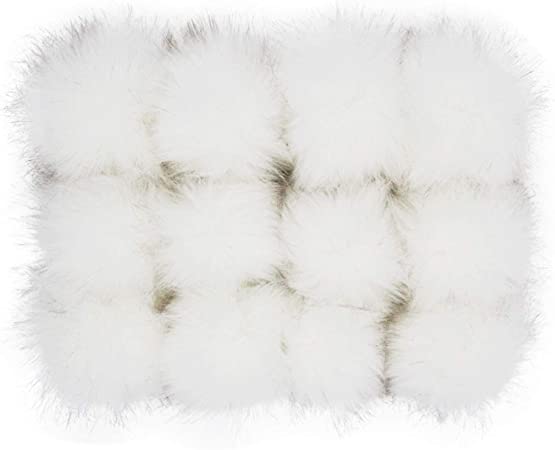 DIY 12pcs Faux Fox Fur Fluffy Pompom Ball for Knitting Hat Hats (White with Brown Tips)