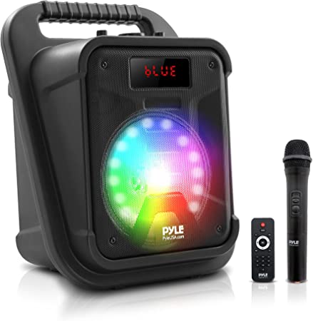 Portable Bluetooth PA Speaker - 360W 8” Rechargeable Indoor/Outdoor BT Karaoke Audio System Bundle Kit-Party Lights, LED Display, FM/AUX/MP3/USB/SD,1/4" in, Carry Handle-Wireless Mic, Remote Control