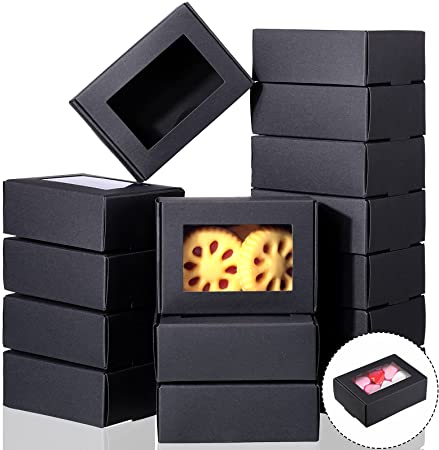 30 Pieces Mini Kraft Paper Box with Window Soap Boxes Present Box Present Packaging Box Treat Box for Soap Packaging Favor Treat Bakery Candy and Jewelry Display (Black,3.34 x 2.36 x 1.18 Inch)