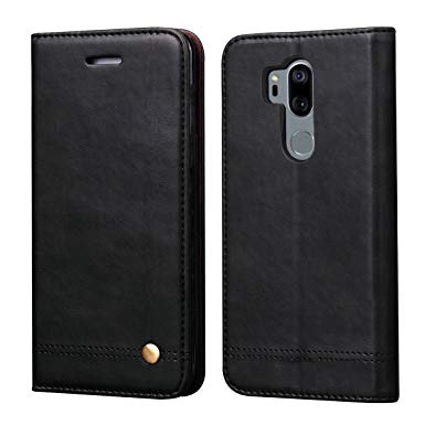 LG G7 Case,LG G7 ThinQ Case,RUIHUI Luxury Leather Wallet Folding Flip Protective Shock Resistant Case Cover with Card Slots,Kickstand and Magnetic Closure For LG G7 2018 (Black)