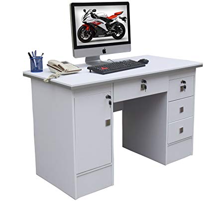 Computer Desk PC Table Home Office Furniture Work Station With 3 Quality Locks in White Clr 617/999
